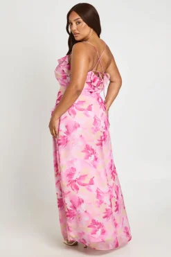 Robe Maxi Grande Taille En Mousseline À Volants Et Bretelles À Imprimé Floral
