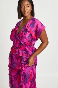 Robe Maxi Grande Taille En Mousseline À Taille Froncée Et Volants