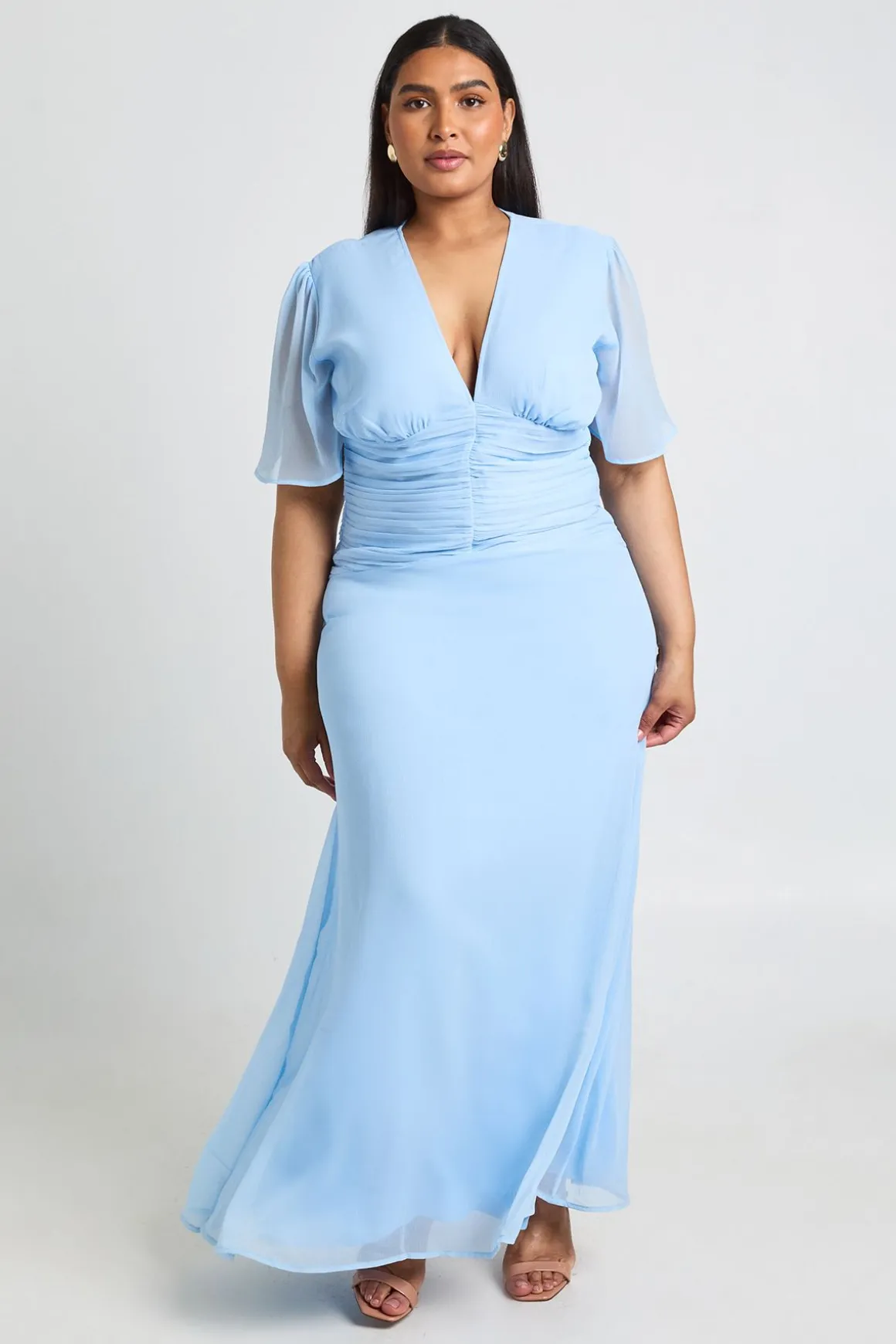 Robe Maxi Grande Taille En Mousseline Froncée À La Taille