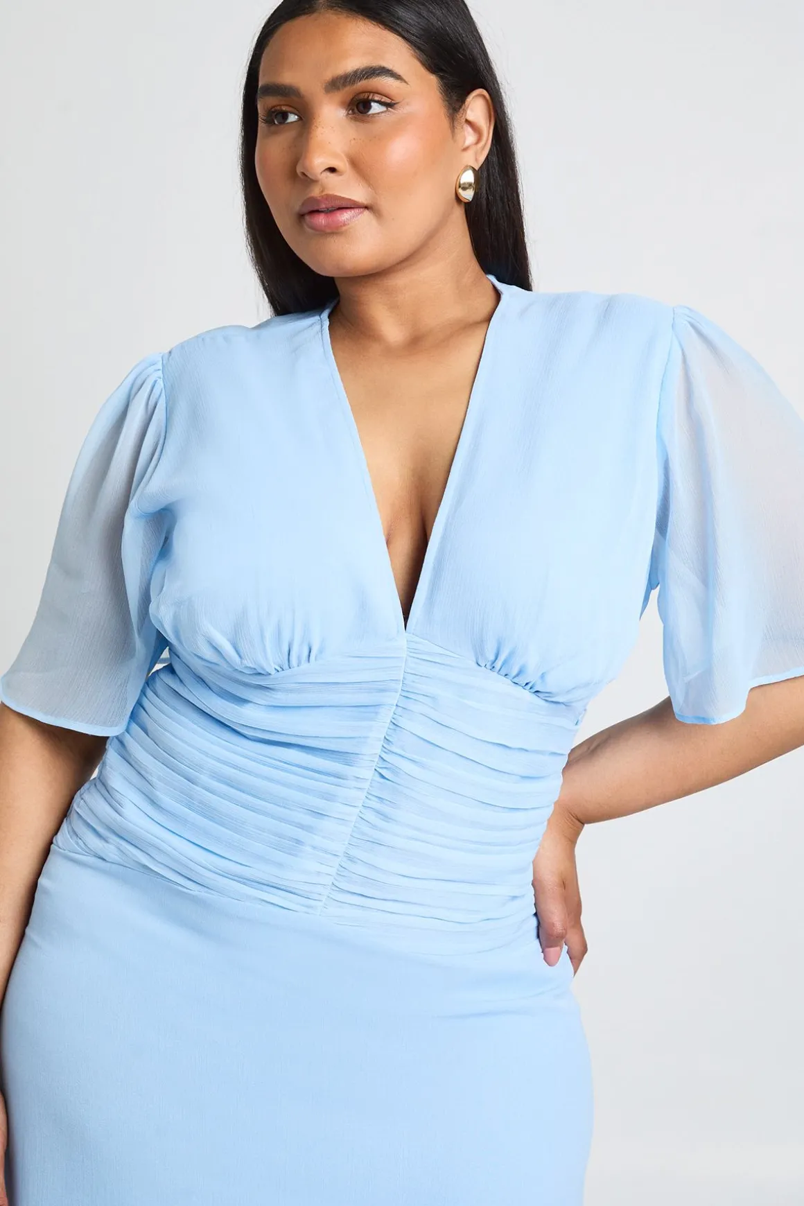 Robe Maxi Grande Taille En Mousseline Froncée À La Taille