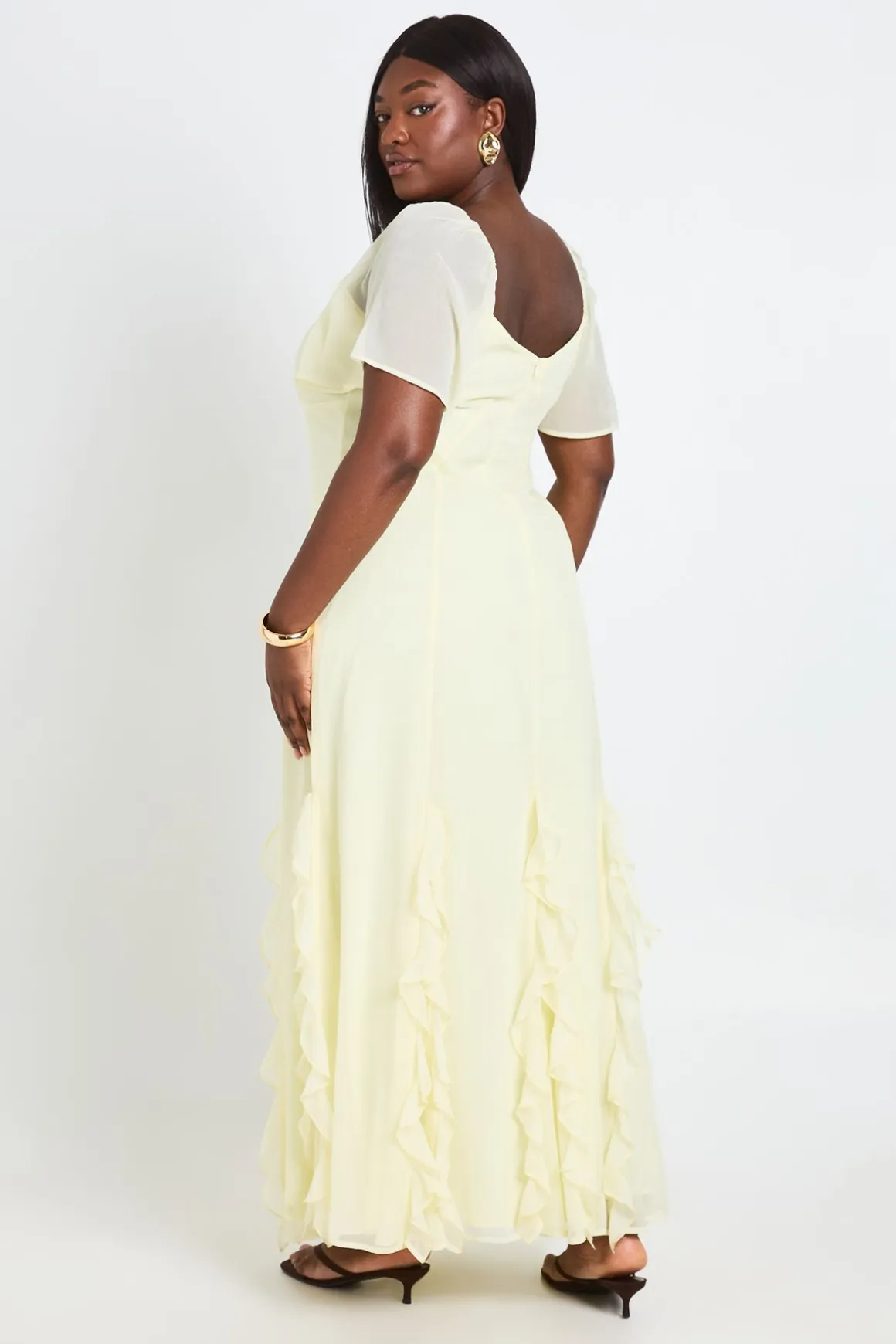 Robe Maxi Grande Taille En Mousseline À Manches Bouffantes Et Volants