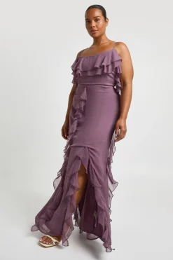 Robe Maxi Grande Taille En Mousseline À Volants Et Épaules Dénudées