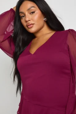 boohoo Robe Maxi Grande Taille En Mousseline À Volants Étagés<Femme Robes Patineuses|Robes À Manches Longues