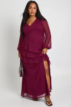 boohoo Robe Maxi Grande Taille En Mousseline À Volants Étagés<Femme Robes Patineuses|Robes À Manches Longues