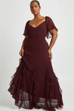 Robe Maxi Grande Taille En Mousseline À Manches Bouffantes Et Volants