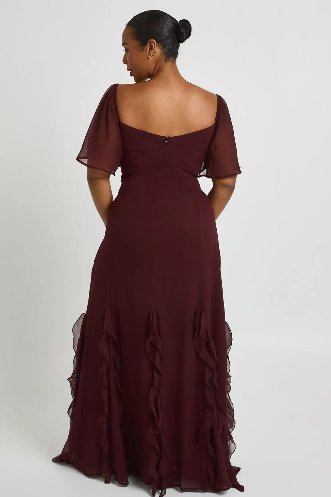 Robe Maxi Grande Taille En Mousseline À Manches Bouffantes Et Volants