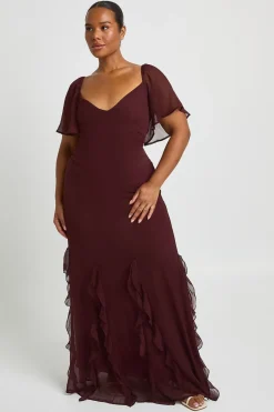 Robe Maxi Grande Taille En Mousseline À Manches Bouffantes Et Volants