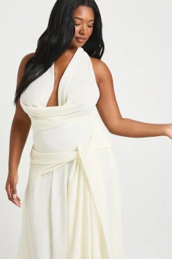 Robe Maxi Grande Taille En Mousseline Col Bénitier Extrême Avec Taille Nouée