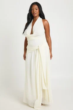 Robe Maxi Grande Taille En Mousseline Col Bénitier Extrême Avec Taille Nouée