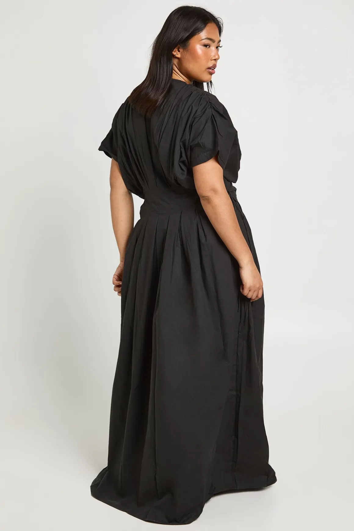 Robe Maxi Grande Taille En Popeline De Coton Avec Détail Froncé Et Ceinture Nouée À La Taille