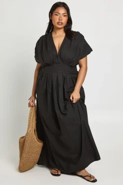Robe Maxi Grande Taille En Popeline De Coton Avec Détail Froncé Et Ceinture Nouée À La Taille
