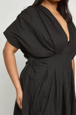 Robe Maxi Grande Taille En Popeline De Coton Avec Détail Froncé Et Ceinture Nouée À La Taille