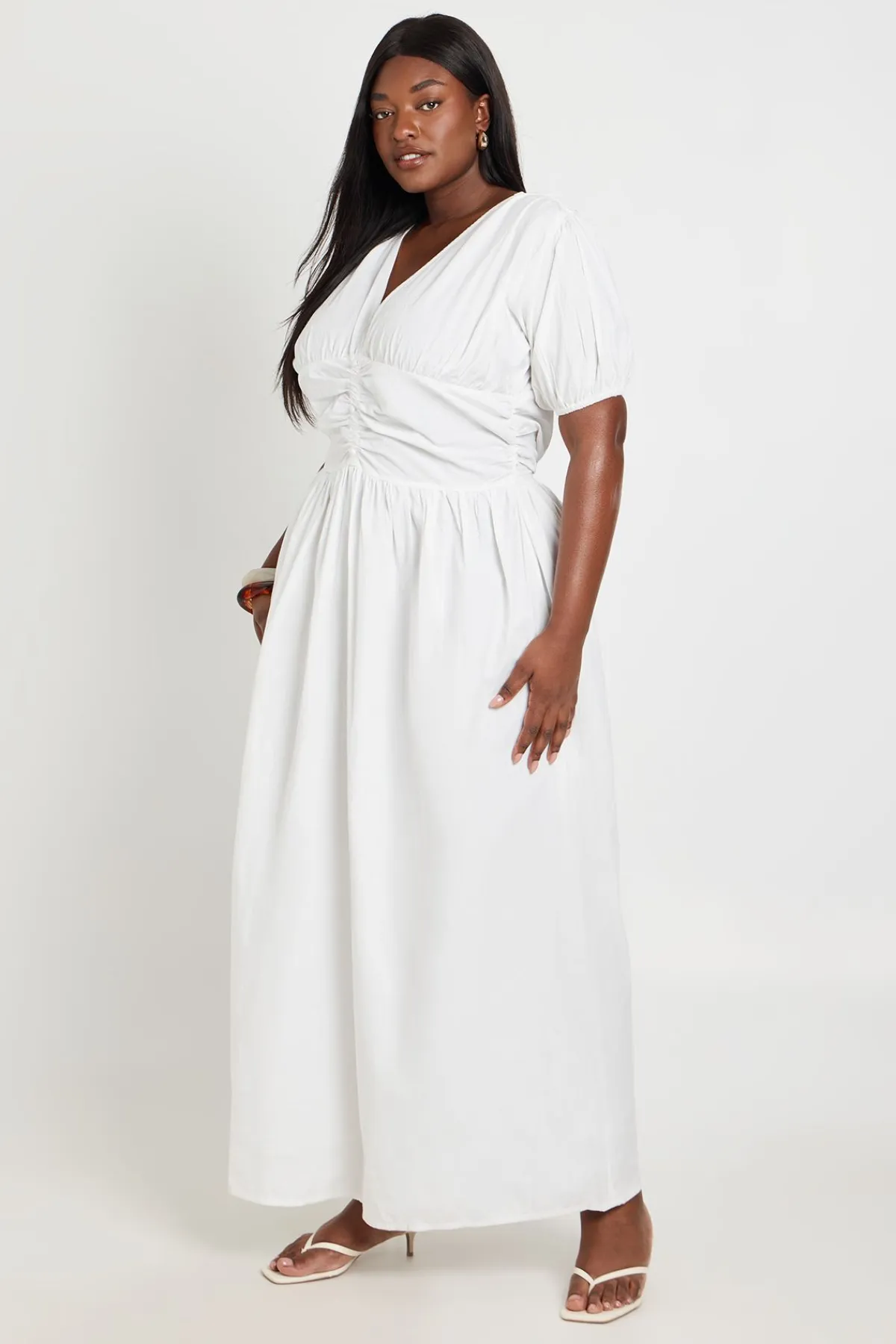 boohoo Robe Maxi Grande Taille En Popeline Avec Détail Taille Froncée<Femme Toutes Les Robes|Robes Longues