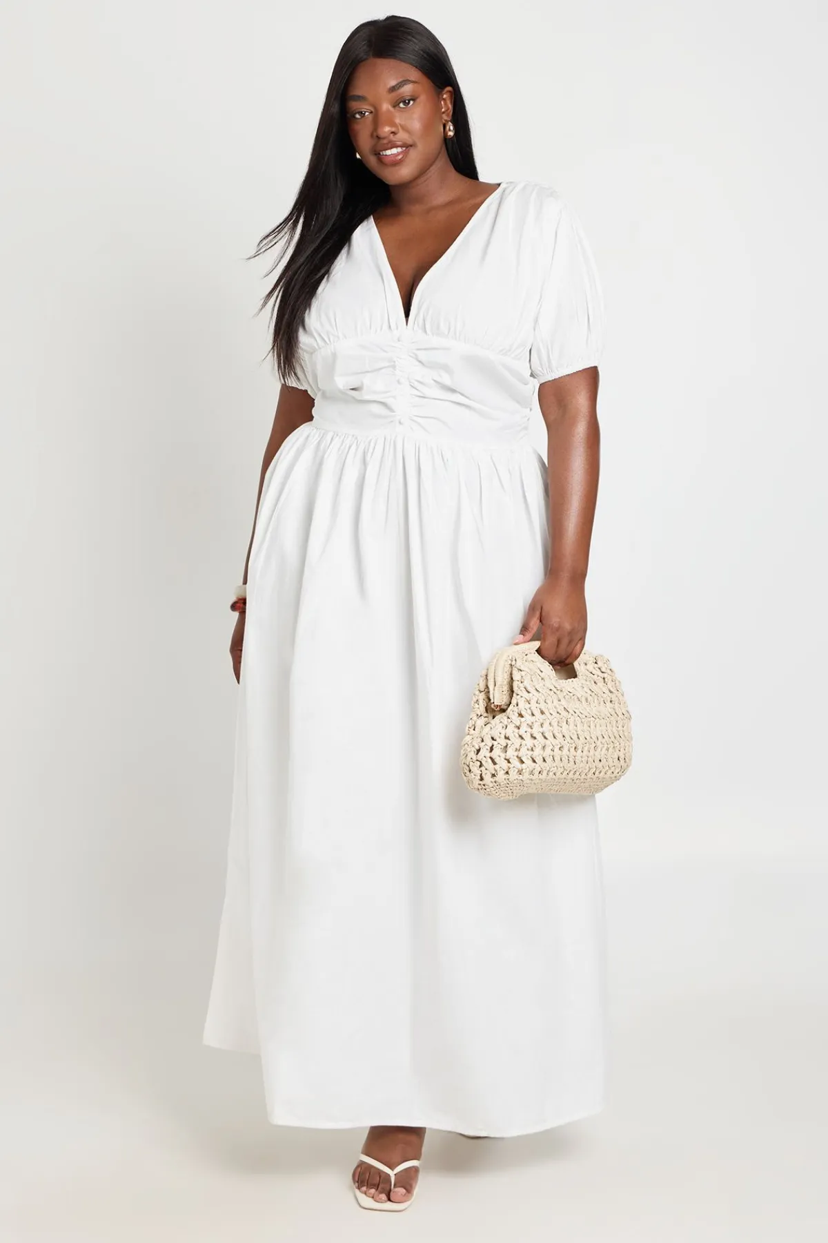 boohoo Robe Maxi Grande Taille En Popeline Avec Détail Taille Froncée<Femme Toutes Les Robes|Robes Longues