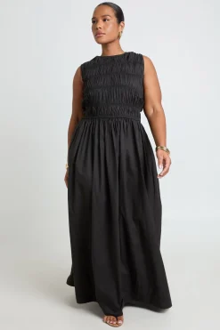 Robe Maxi Grande Taille En Popeline De Coton Froncée