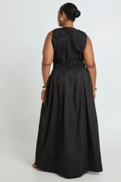 Robe Maxi Grande Taille En Popeline De Coton Froncée