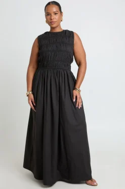 Robe Maxi Grande Taille En Popeline De Coton Froncée