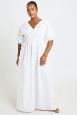 Robe Maxi Grande Taille En Popeline À Manches Bouffantes