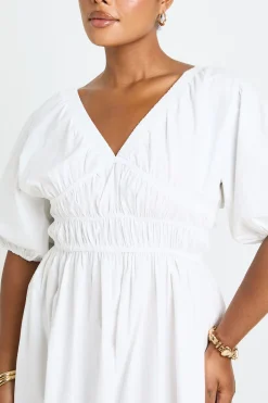 Robe Maxi Grande Taille En Popeline À Manches Bouffantes