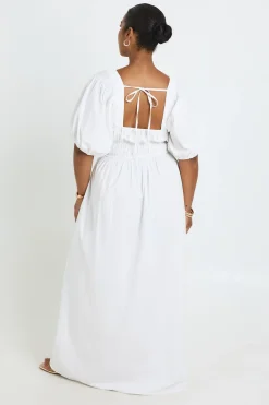 Robe Maxi Grande Taille En Popeline À Manches Bouffantes