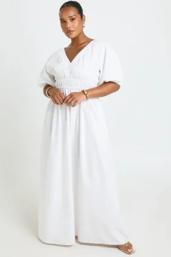 Robe Maxi Grande Taille En Popeline À Manches Bouffantes