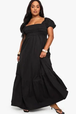 Robe Maxi Grande Taille En Popeline De Coton À Manches Bouffantes