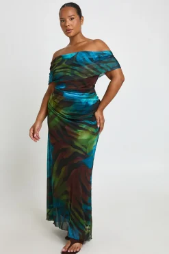 boohoo Robe Maxi Grande Taille Froncée Imprimé Animalier Mixte<Femme Robes|Robes De Soirée Chic