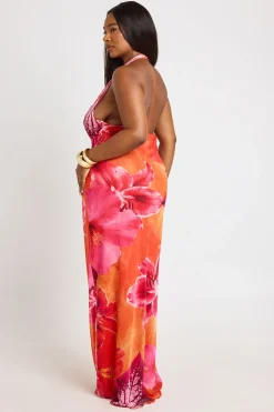 Robe Maxi Grande Taille À Imprimé Floral Et Col Licou