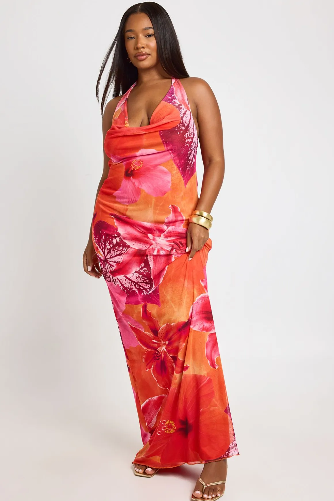 Robe Maxi Grande Taille À Imprimé Floral Et Col Licou