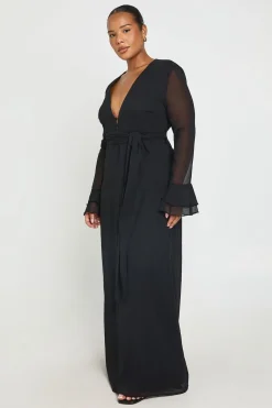 Robe Maxi Grande Taille À Imprimé Avec Détails Boutonnés Et Manches À Volants
