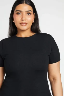 Robe Maxi Grande Taille À Manches Courtes En Maille Côtelée