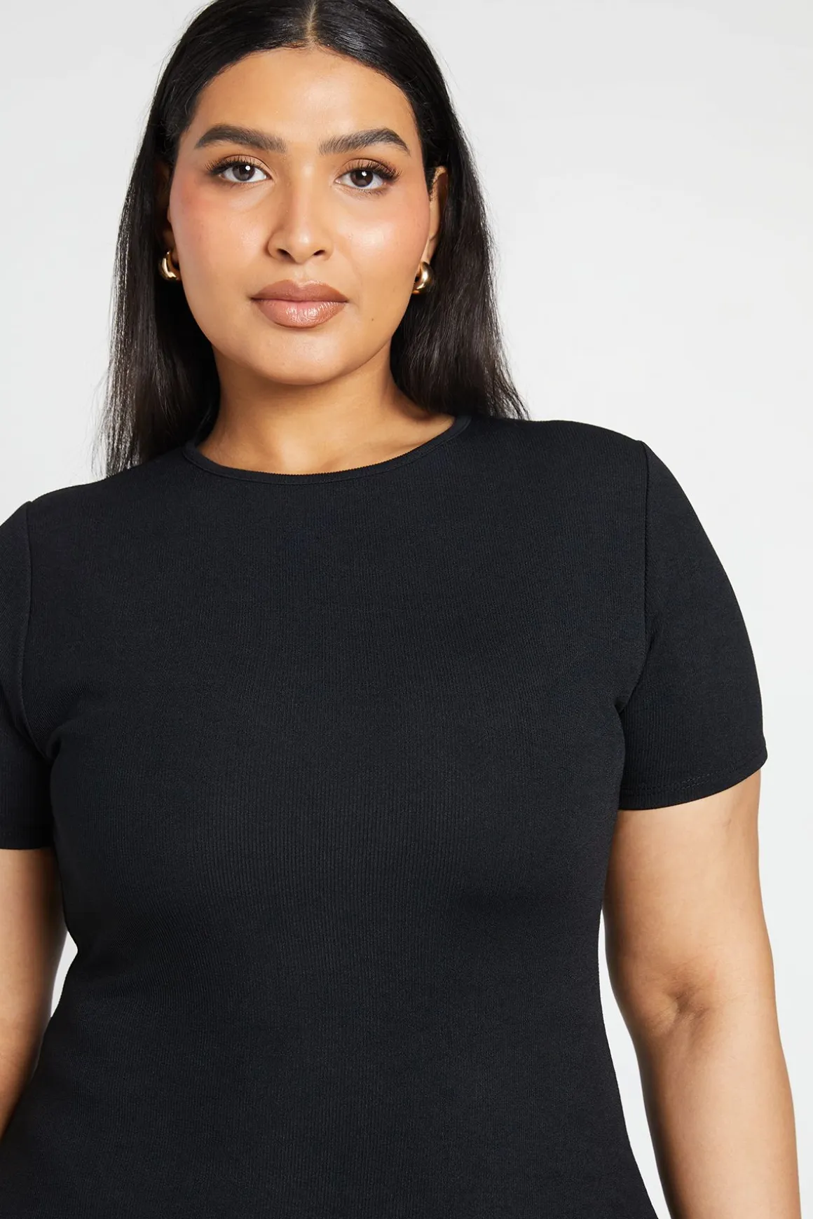 Robe Maxi Grande Taille À Manches Courtes En Maille Côtelée