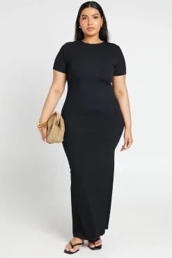 Robe Maxi Grande Taille À Manches Courtes En Maille Côtelée