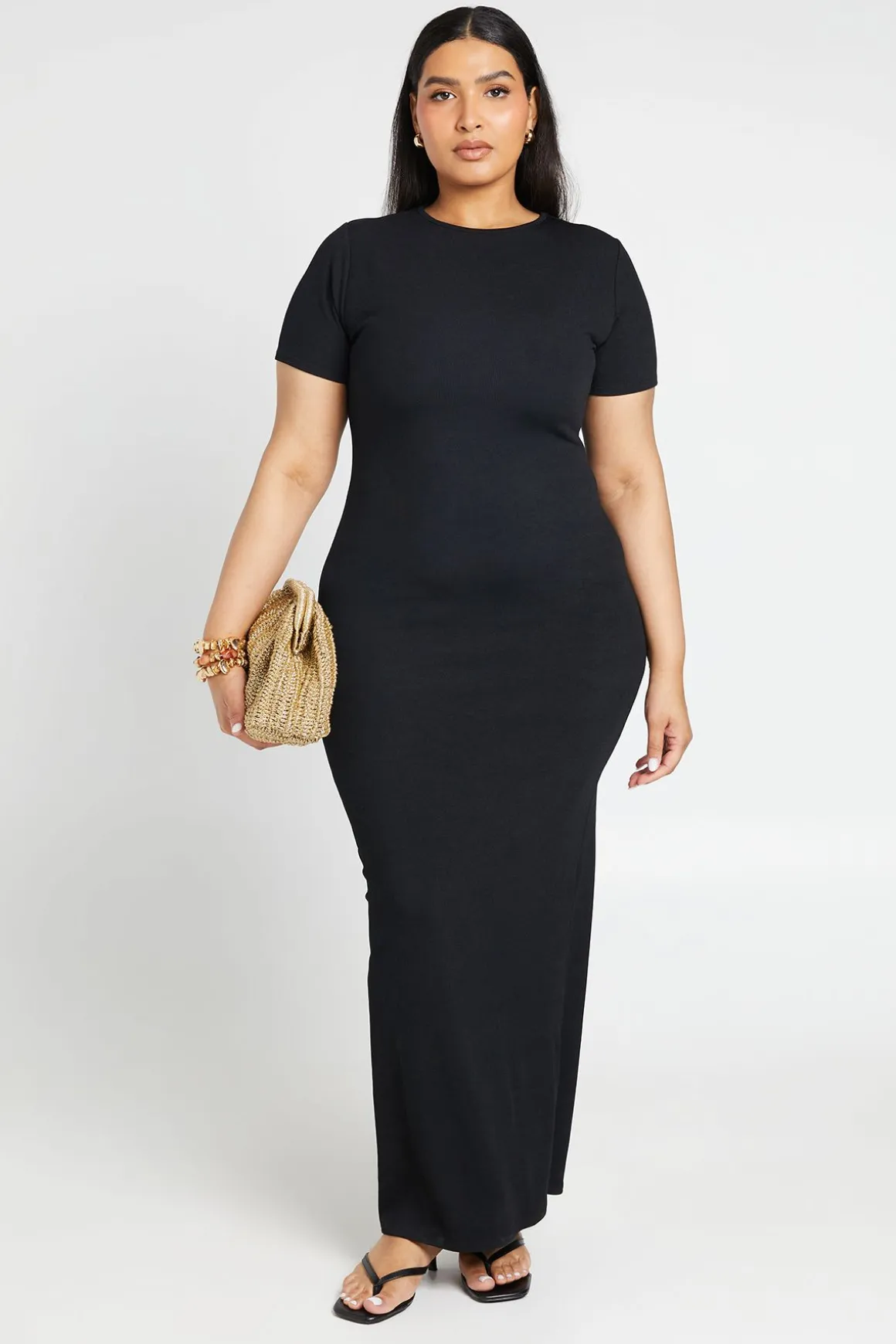 Robe Maxi Grande Taille À Manches Courtes En Maille Côtelée