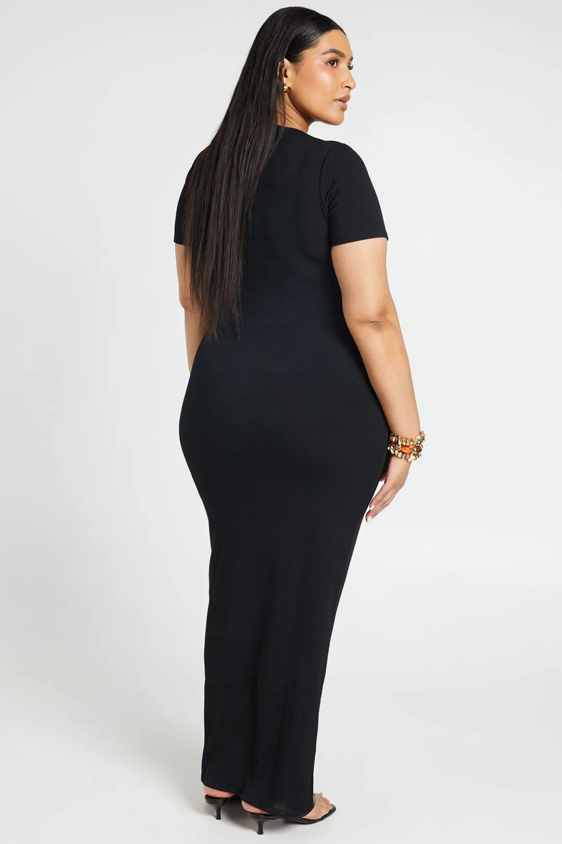 Robe Maxi Grande Taille À Manches Courtes En Maille Côtelée