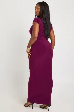 Robe Maxi Grande Taille à Manches Longues avec Détail de Taille Froncée