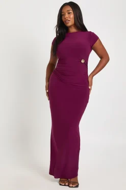 Robe Maxi Grande Taille à Manches Longues avec Détail de Taille Froncée