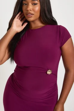 Robe Maxi Grande Taille à Manches Longues avec Détail de Taille Froncée
