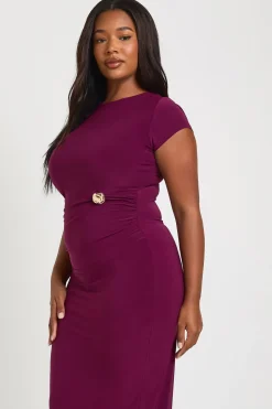 Robe Maxi Grande Taille à Manches Longues avec Détail de Taille Froncée