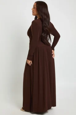 Robe Maxi Grande Taille à Manches Longues et Fronces Douces