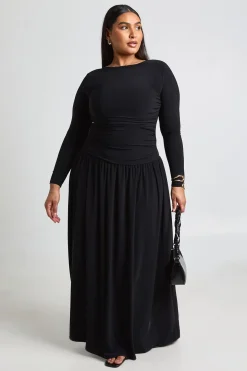 Robe Maxi Grande Taille À Manches Longues Et Fronces Souples