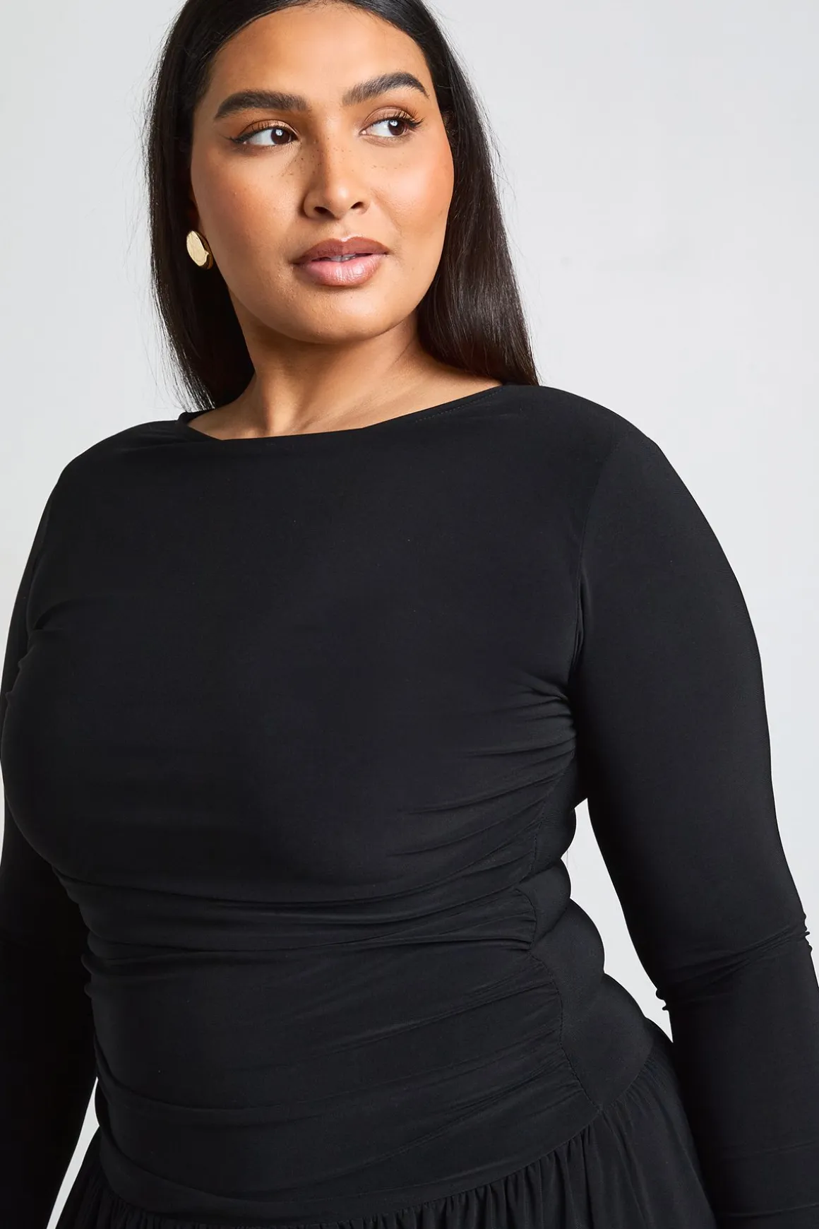 Robe Maxi Grande Taille À Manches Longues Et Fronces Souples
