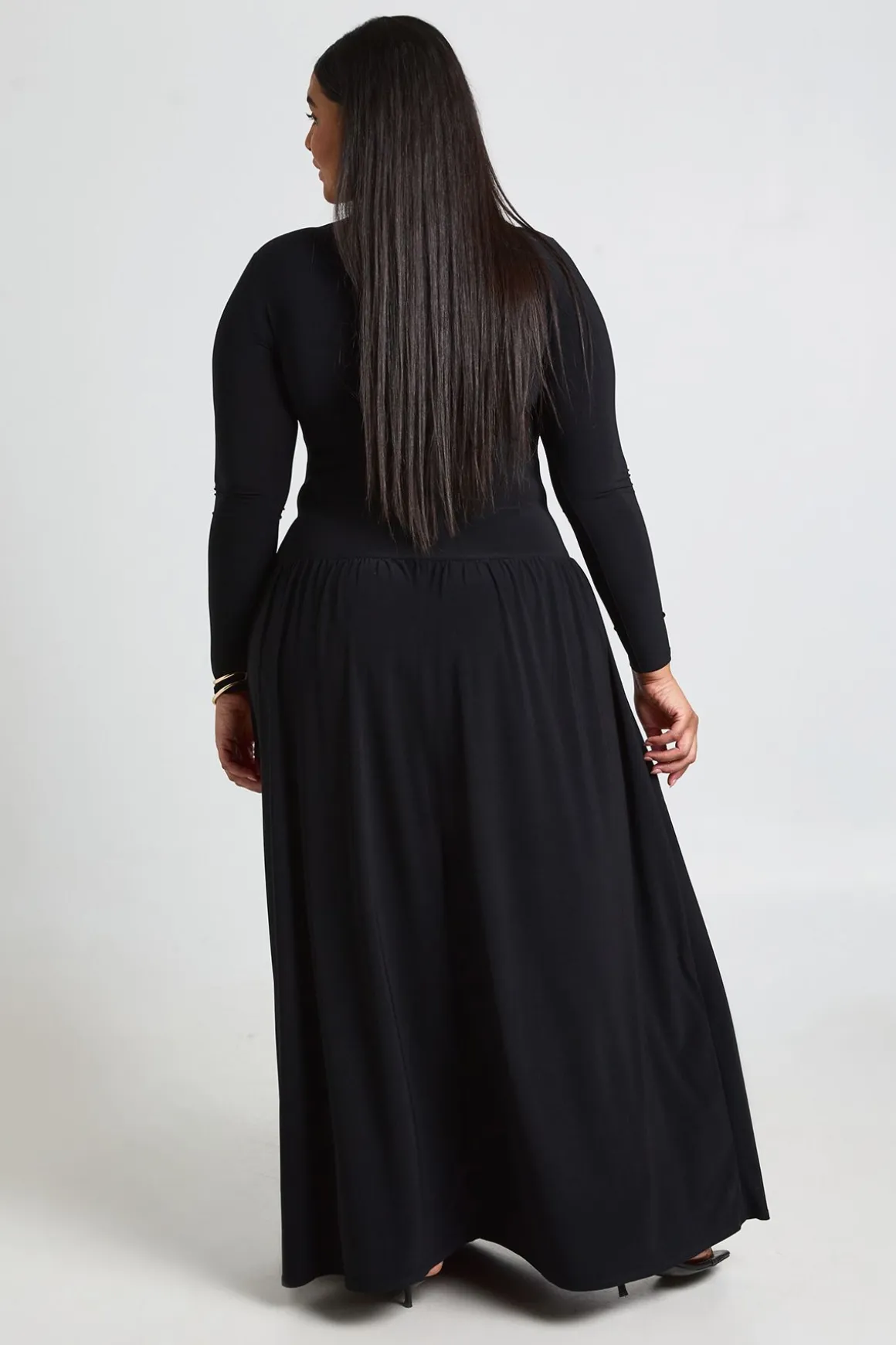 Robe Maxi Grande Taille À Manches Longues Et Fronces Souples