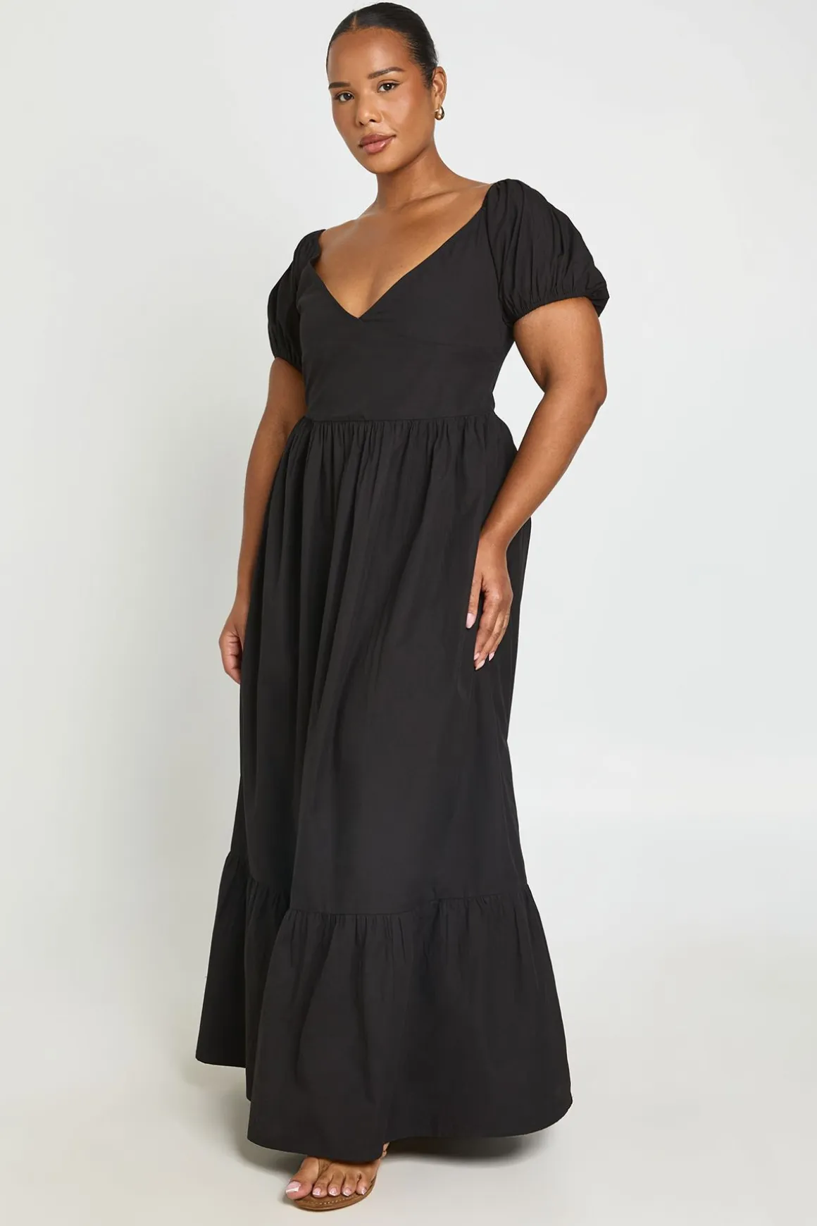 Robe Maxi Grande Taille À Manches Bouffantes Et Encolure Bardot