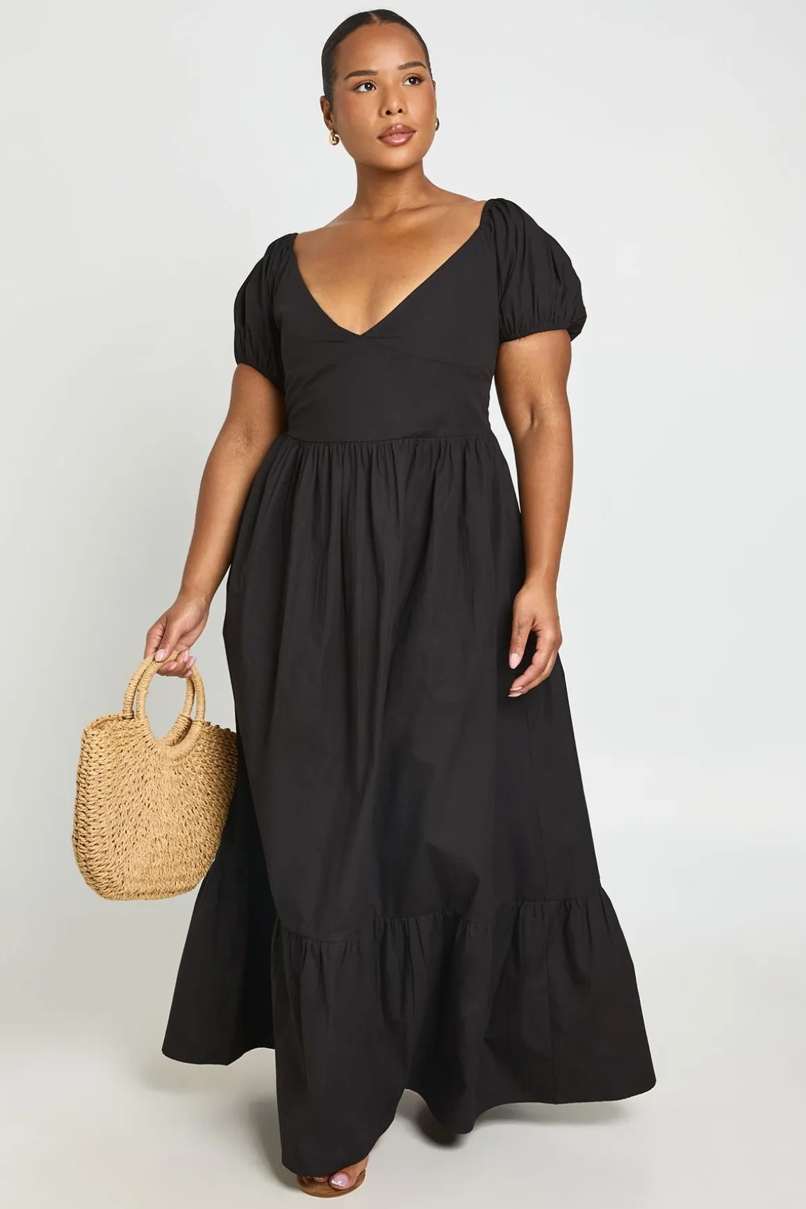 Robe Maxi Grande Taille À Manches Bouffantes Et Encolure Bardot