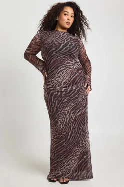 Robe Maxi Grande Taille à Manches Longues en Maille Léopard