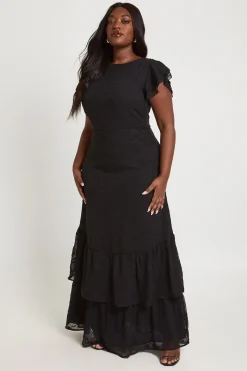 Robe Maxi Grande Taille À Motif Floral Dévoré Et Ourlet À Volants