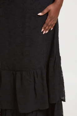Robe Maxi Grande Taille À Motif Floral Dévoré Et Ourlet À Volants