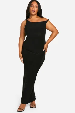 Robe Maxi Grande Taille À Épaules Torsadées En Tissu Slinky