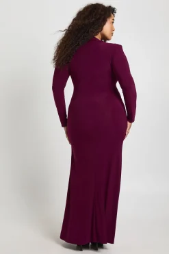boohoo Robe Maxi Grande Taille à Épaulettes et Manches Longues avec Détail de Jupe Drapée<Femme Robes Moulantes|Robes À Manches Longues
